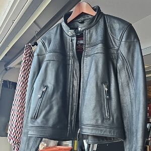 Classic Black Leather Bomber Jacket